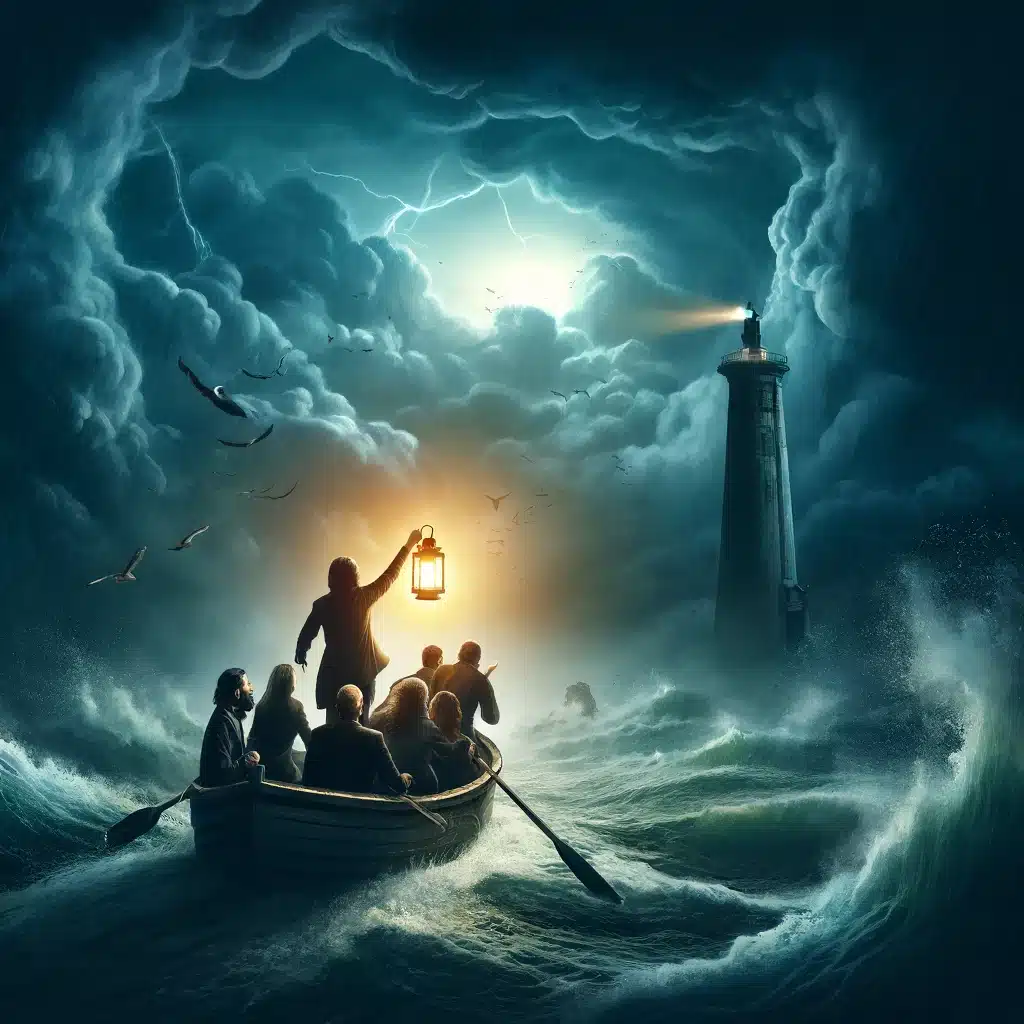 DALL·E 2024-04-19 09.12.37 – Create an evocative image for a blog post titled ‘Navigating Strategic Planning’s Dark Night of the Soul’. The image should depict a metaphorical scen